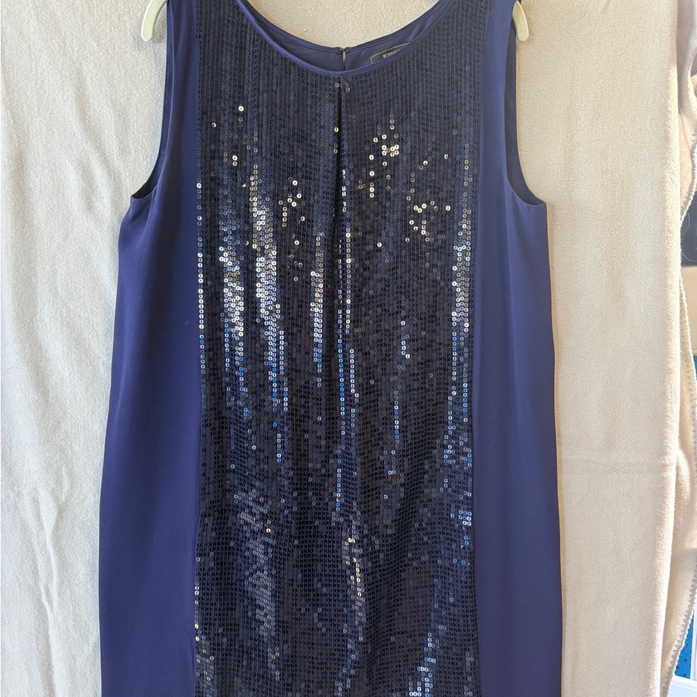 BCBGMaxAzria Navy Sequin Front Shift Dress
